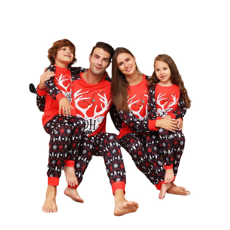 New Letter Snowflake Deer Christmas Parent-child Suit Printed Homewear Pajamas