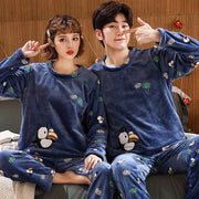 Couples Warm And Velvet Thickened Flannel Home Service Pajamas Set