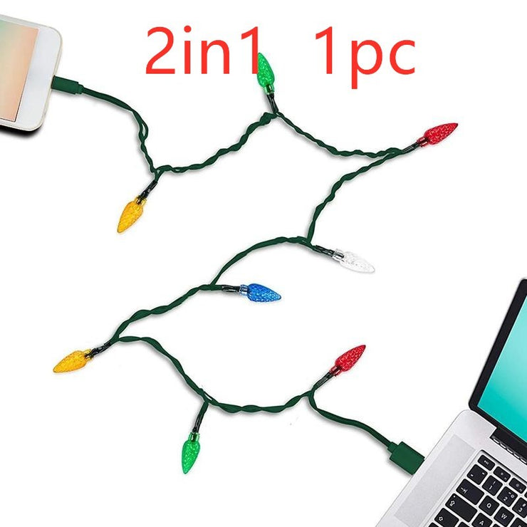 Merry Christmas Light Led Usb Charging Cable Charger Cord With LED Lights For Room Decoration Night Light Micro USB Type-C Port