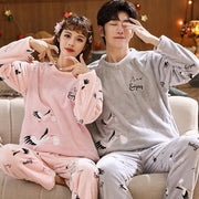 Couples Warm And Velvet Thickened Flannel Home Service Pajamas Set