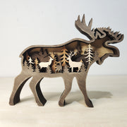 Christmas Decoration Wooden Animal Carving Handcraft Gift Wall Hanging Sculpture 3D Bear Deer Elk Art Decor New Year Ornaments