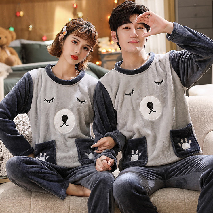 Couples Warm And Velvet Thickened Flannel Home Service Pajamas Set