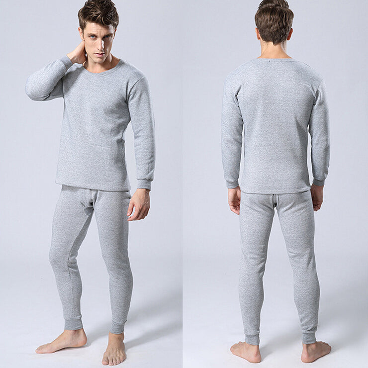 Men Round Neck Warm Pajamas Suit