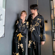 Black Imitation Silk Can Be Worn Outside Couple Pajamas Women