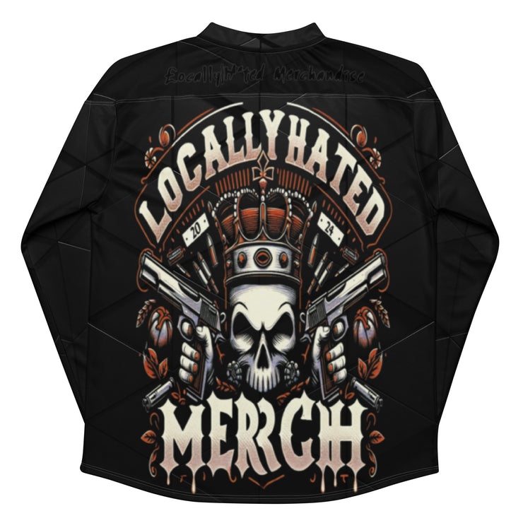 Locally Hated Merch - 2 Gun Skull Orange - Recycled hockey fan jersey 