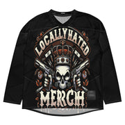 Locally Hated Merch - 2 Gun Skull Orange - Recycled hockey fan jersey #1