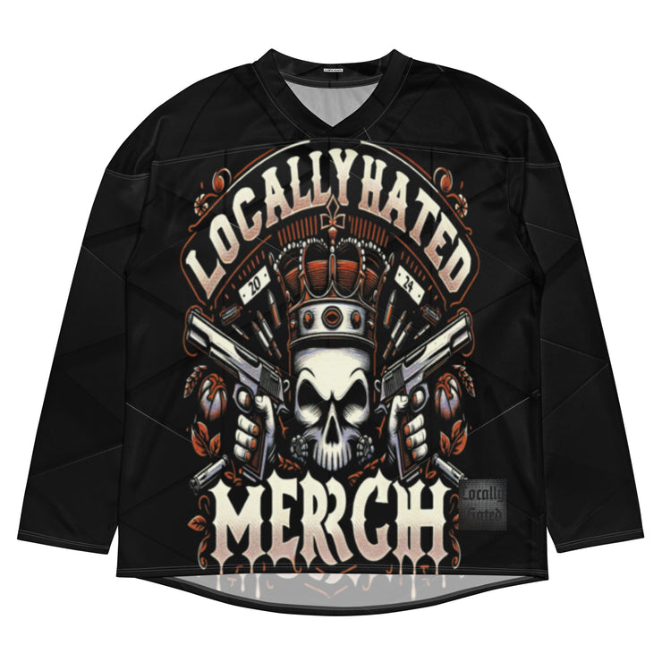 Locally Hated Merch - 2 Gun Skull Orange - Recycled hockey fan jersey 