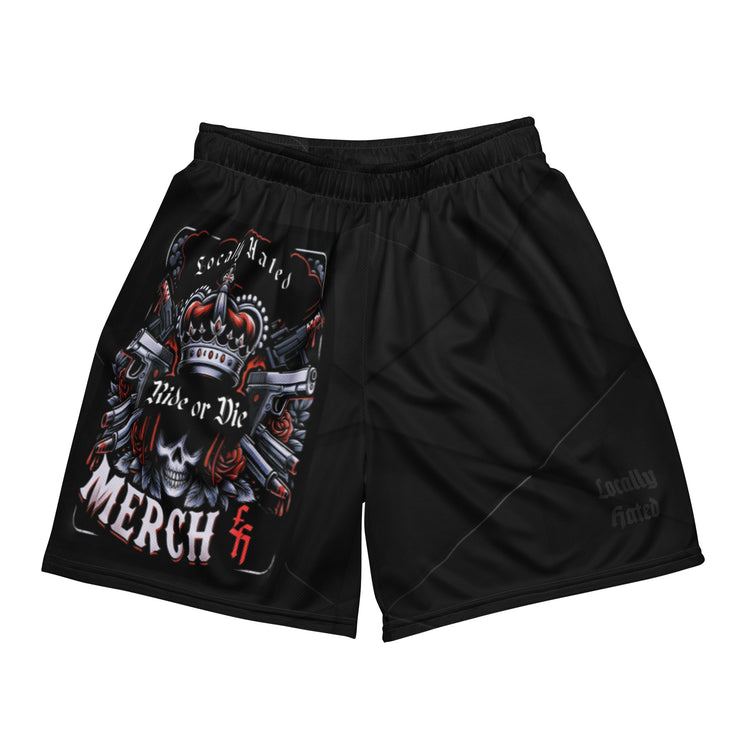 Locally Hated Merch - Red 2 Gun Skull Ride or Die - Unisex mesh shorts 