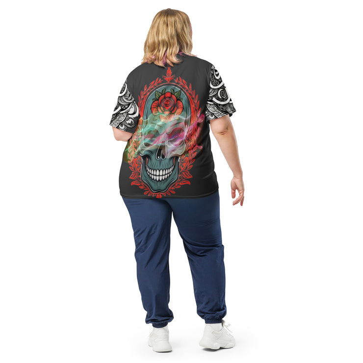 𝕷𝖔𝖈𝖆𝖑𝖑𝖞 𝕳𝖆𝖙𝖊𝖉 𝕸𝖊𝖗𝖈𝖍- Colourful Tribal Skull - Unisex sports jersey 