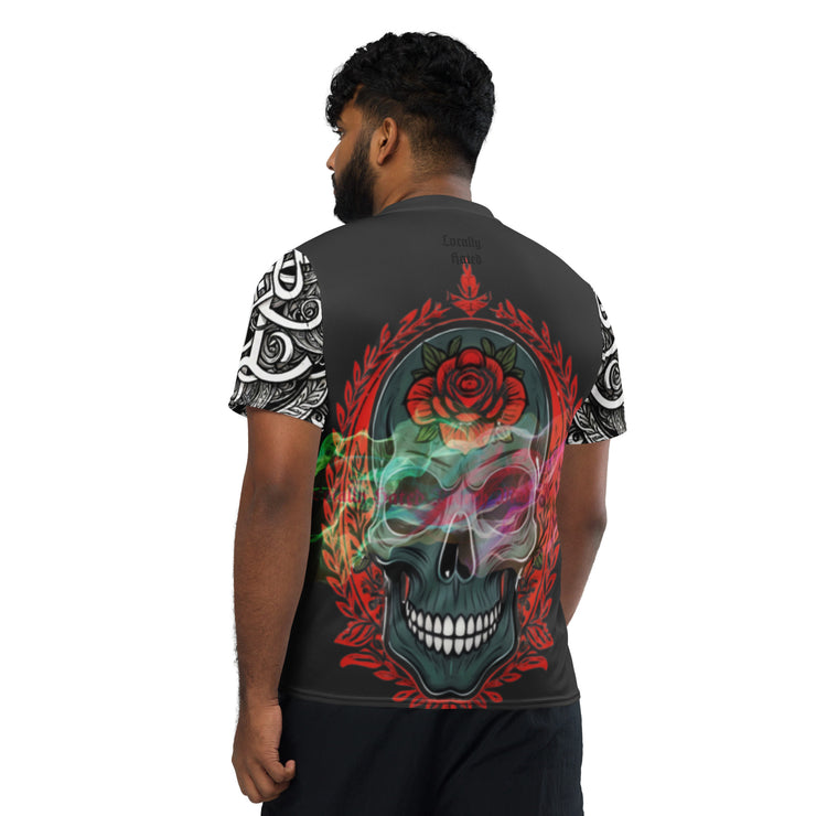 𝕷𝖔𝖈𝖆𝖑𝖑𝖞 𝕳𝖆𝖙𝖊𝖉 𝕸𝖊𝖗𝖈𝖍- Colourful Tribal Skull - Unisex sports jersey 