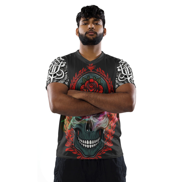 𝕷𝖔𝖈𝖆𝖑𝖑𝖞 𝕳𝖆𝖙𝖊𝖉 𝕸𝖊𝖗𝖈𝖍- Colourful Tribal Skull - Unisex sports jersey 