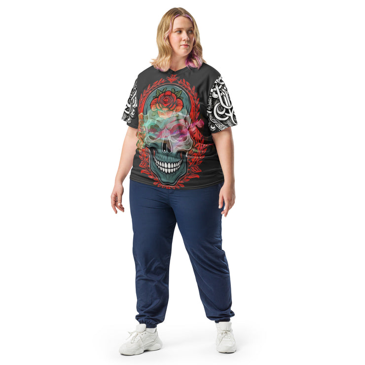 𝕷𝖔𝖈𝖆𝖑𝖑𝖞 𝕳𝖆𝖙𝖊𝖉 𝕸𝖊𝖗𝖈𝖍- Colourful Tribal Skull - Unisex sports jersey 