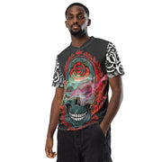 𝕷𝖔𝖈𝖆𝖑𝖑𝖞 𝕳𝖆𝖙𝖊𝖉 𝕸𝖊𝖗𝖈𝖍- Colourful Tribal Skull - Unisex sports jersey #1