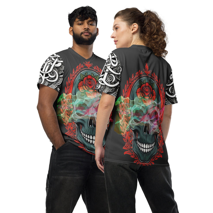 𝕷𝖔𝖈𝖆𝖑𝖑𝖞 𝕳𝖆𝖙𝖊𝖉 𝕸𝖊𝖗𝖈𝖍- Colourful Tribal Skull - Unisex sports jersey 