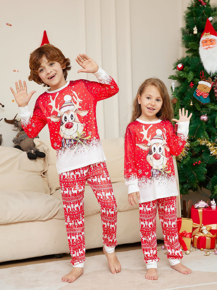 Christmas Cartoon Reindeer Print Parent-child Christmas Suit Pajamas