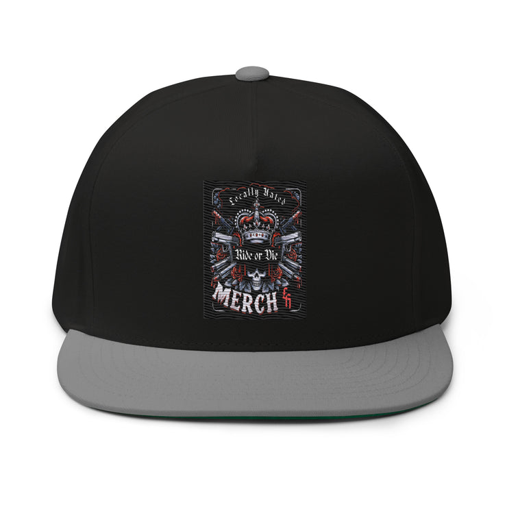 Locally Hated Merch - Red 2 Gun Skull Ride or Die - Flat Bill Cap 