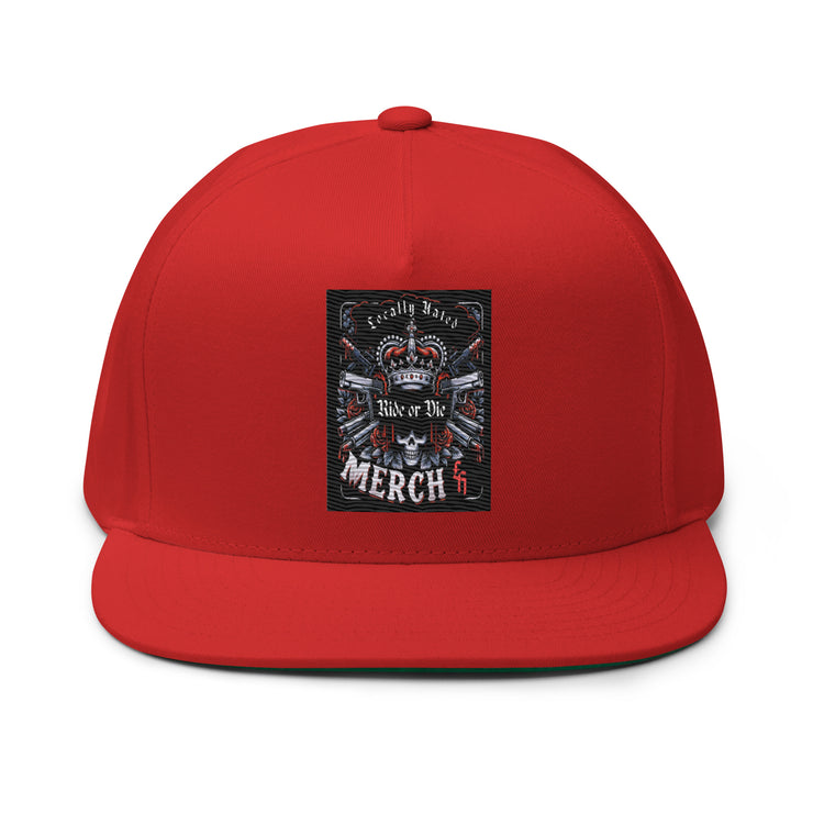 Locally Hated Merch - Red 2 Gun Skull Ride or Die - Flat Bill Cap 