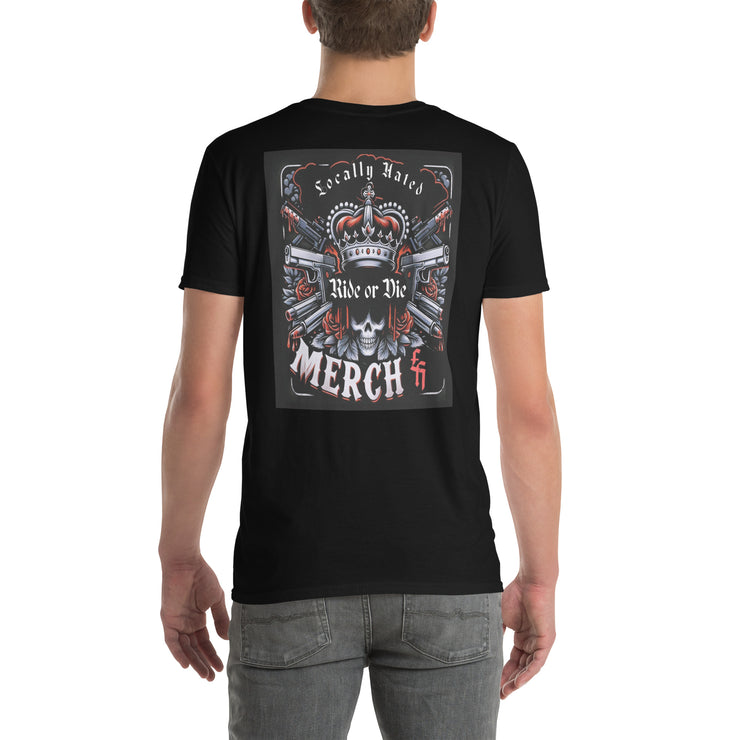 Locally Hated Merch - Red 2 Gun Skull Ride or Die - Short-Sleeve Unisex T-Shirt 