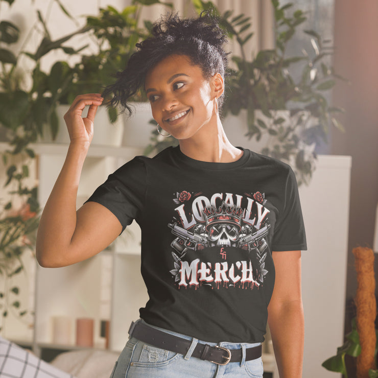 Locally Hated Merch - Red @ gun Skull Logo - Short-Sleeve Unisex T-Shirt 