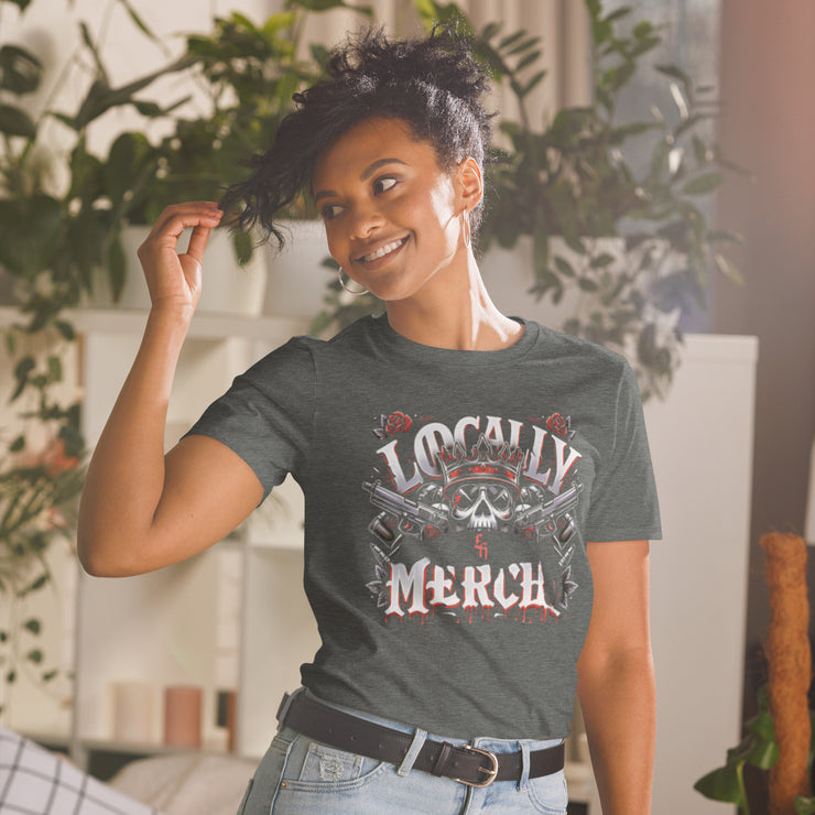 Locally Hated Merch - Red @ gun Skull Logo - Short-Sleeve Unisex T-Shirt 