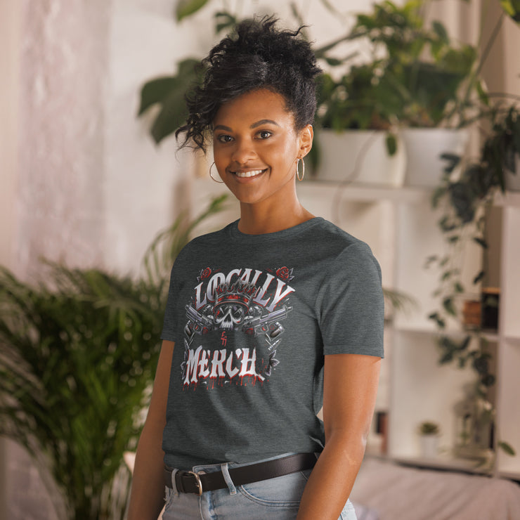 Locally Hated Merch - Red @ gun Skull Logo - Short-Sleeve Unisex T-Shirt 