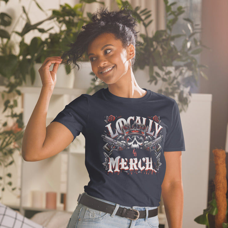 Locally Hated Merch - Red @ gun Skull Logo - Short-Sleeve Unisex T-Shirt 